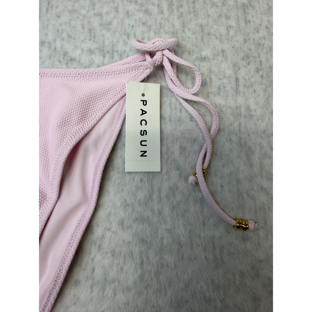PacSun Swim Eco Pink Textured Side Tie Bikini Bottoms Gold Beads L Large NEW - Picture 2 of 6